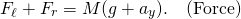 \[F_\ell + F_r = M (g+a_y). \quad (\rm{Force})\]